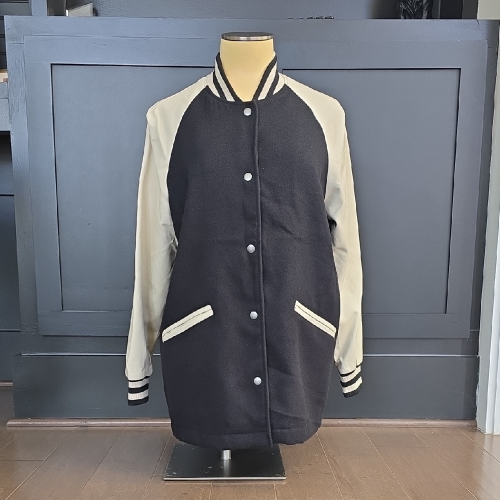 Steve Madden Navy Blue and Cream Varsity Jacket